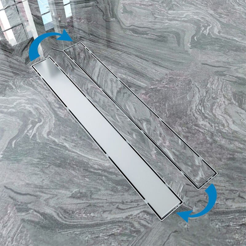 foto del prodotto ocean italy canalina di scarico in acciaio inox a pavimento 2 in 1 canale doccia con sifone antiodore e filtro per capelli 90 cm