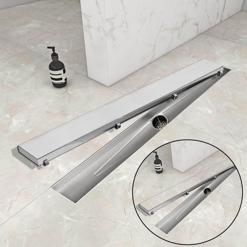 foto del prodotto ocean italy canalina doccia a pavimento 60cm con sifone girevole 360 e 2 in 1 scarico doccia panello piastrellabile modello standard spazzolato