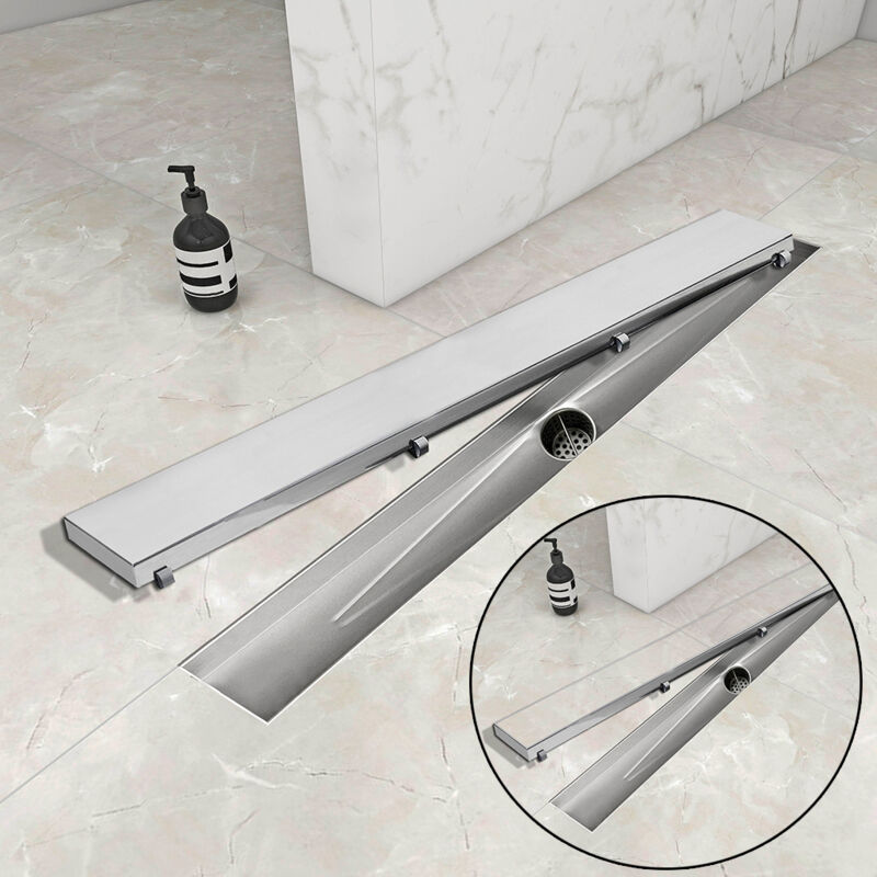 foto del prodotto ocean italy canalina doccia a pavimento 70cm con sifone girevole 360 e 2 in 1 scarico doccia panello piastrellabile modello standard spazzolato