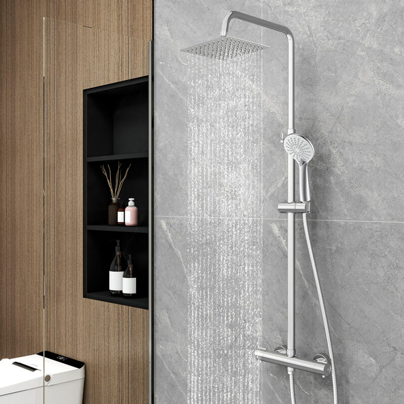 foto del prodotto ocean italy colonna doccia con miscelatore termostatico, ocean rubinetto termostatico tondo 280x40mm con soffione quadrato 20x20cm e doccetta a 3
