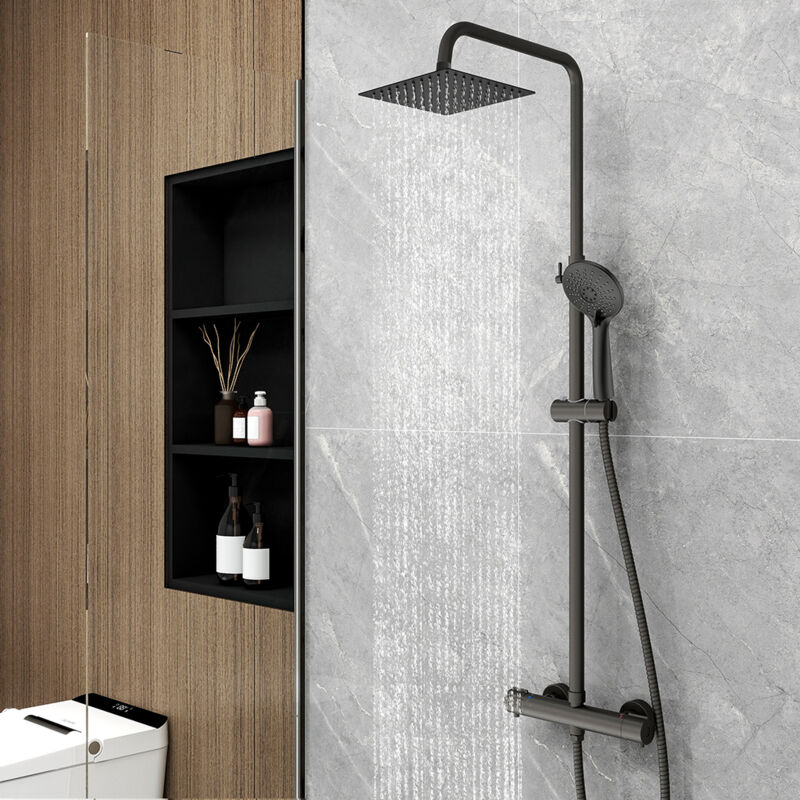foto del prodotto ocean italy colonna doccia con miscelatore termostatico, ocean rubinetto termostatico tondo 280x40mm con soffione quadrato 20x20cm e doccetta a 3