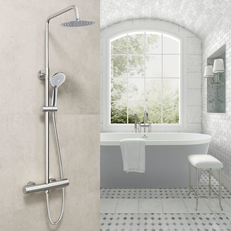 foto del prodotto ocean italy colonna doccia rubinetto doccia termostatico con soffione acciaio inox, asta regolabile80 116cm, kit doccia con soffione e doccetta