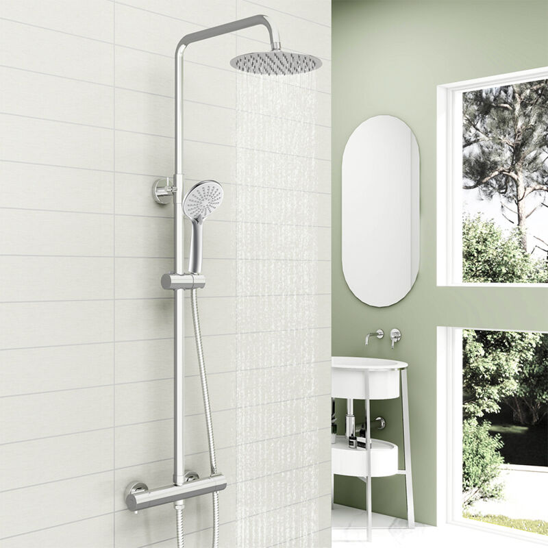 foto del prodotto ocean italy - colonne doccia termostatiche, sistema doccia con miscelatore termostatico colonna doccia con soffione 20x20cm e doccetta 24x11cm cromato