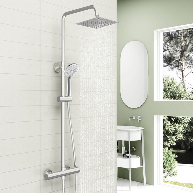 foto del prodotto ocean italy colonne doccia termostatiche, sistema doccia con miscelatore termostatico colonna doccia con soffione 20x20cm e doccetta a 3 getti