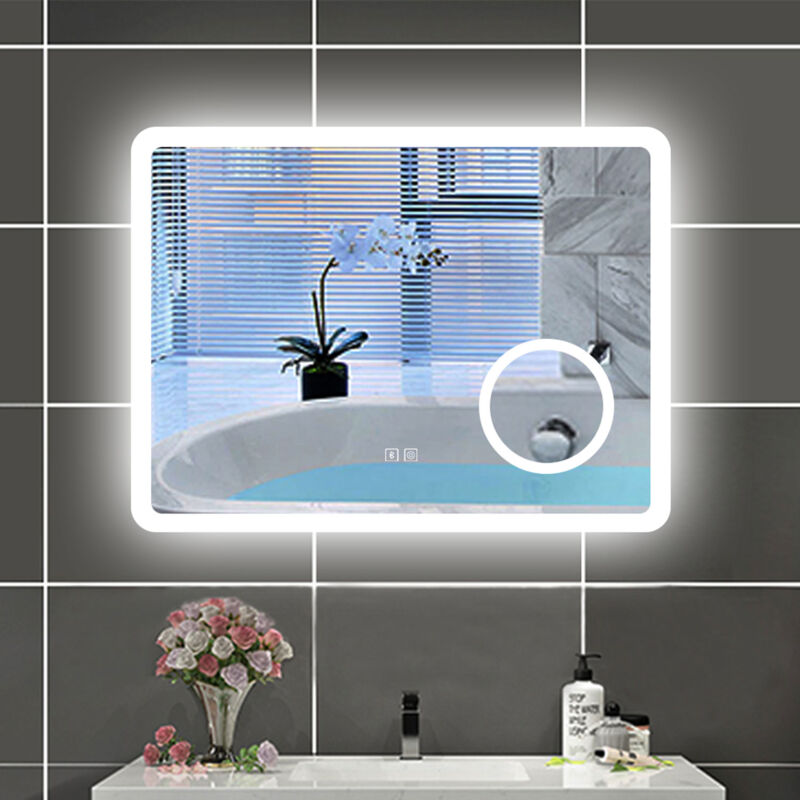 foto del prodotto ocean italy ocean 80x60cm specchio da bagno rettangolare a led, antiappannamento, bluetooth, lente d ingrandimento