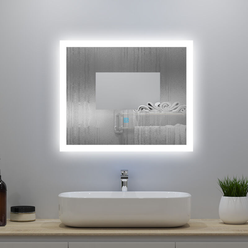 foto del prodotto ocean italy ocean specchio con luce esterna led antiappannamento specchio da bagno interruttore tattile da parete dimmerabile 3 colori 60x50 cm 