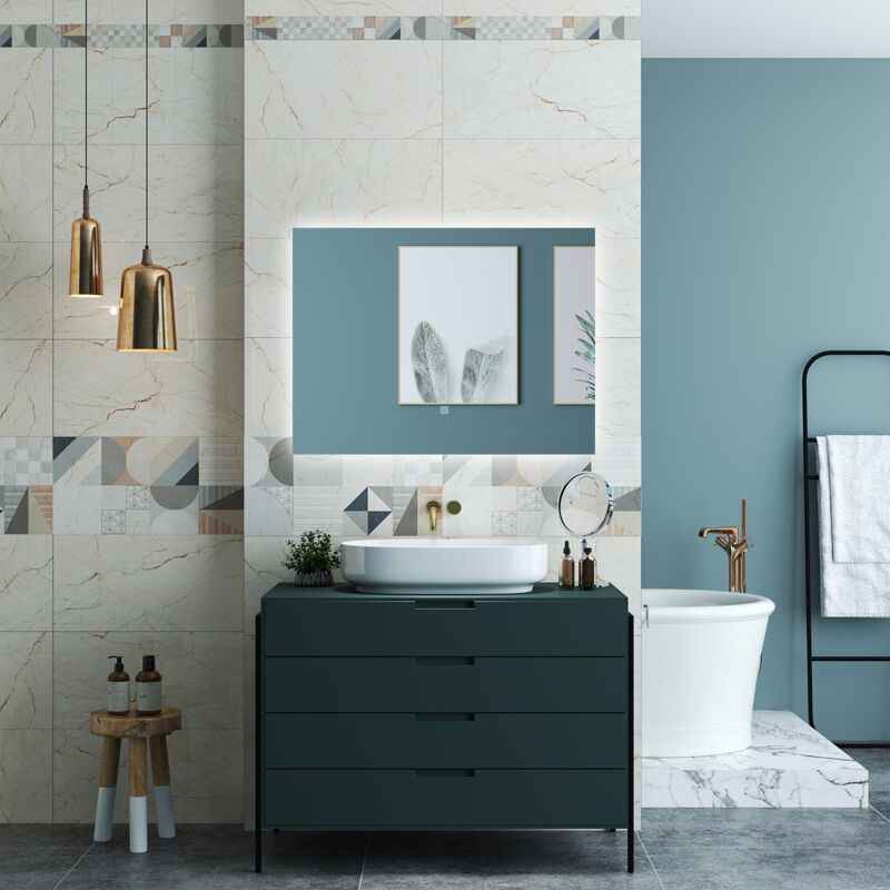 foto del prodotto ocean italy ocean specchio da bagno 80 x 60 cm, antiappannamento, dimmerabile, interruttore touch, funzione memoria