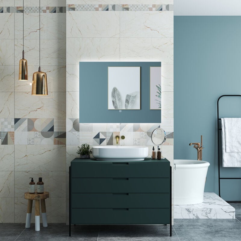 foto del prodotto ocean italy ocean specchio da bagno 90 x 70 cm, antiappannamento, dimmerabile, interruttore touch, funzione memoria