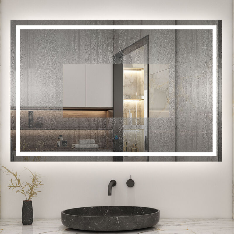 foto del prodotto ocean italy ocean specchio da bagno antiappannamento con led, interruttore tattile da parete dimmerabile, moderno impermeabile ip44 80x60 cm 
