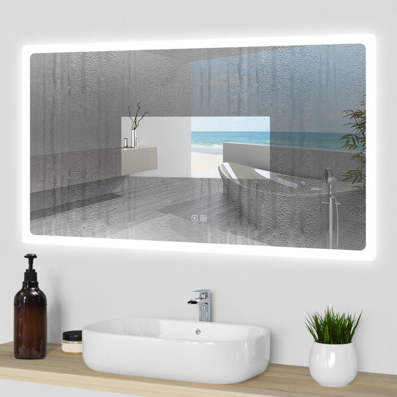 foto del prodotto ocean italy ocean specchio da bagno led antiappannamento 100 x 60 cm con altoparlante bluetooth, specchio parete con interruttore touch dimmerabile