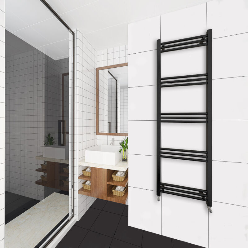 foto del prodotto ocean italy ocean termoarredo bagno 1650x500mm scaldasalviette ad acqua calda porta asciugamani nero interasse 45 potenza t50 457w