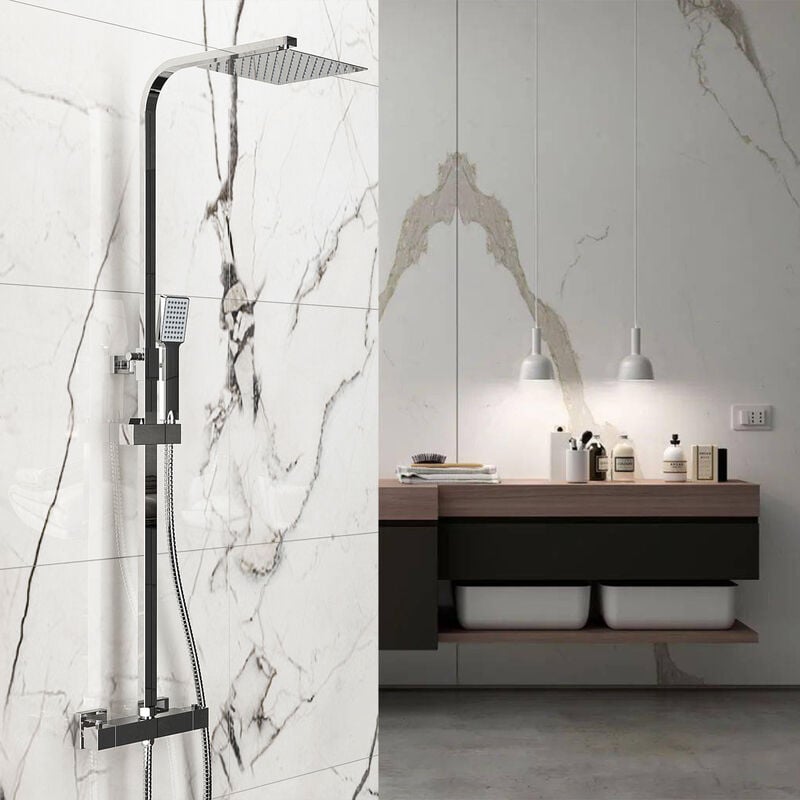 immagine 0 del prodotto ocean italy sistema doccia antiscottatura con soffione quadrato cromato 20x20cm,colonna doccia con miscelatore termostatico,saliscendi regolabile