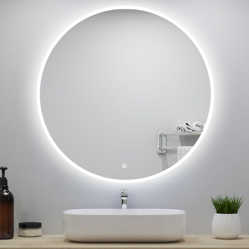 foto del prodotto ocean italy specchio da bagno, diametro 80 cm, antiappannamento, touch control, infinitamente dimmerabile, 6000k luce fredda, led