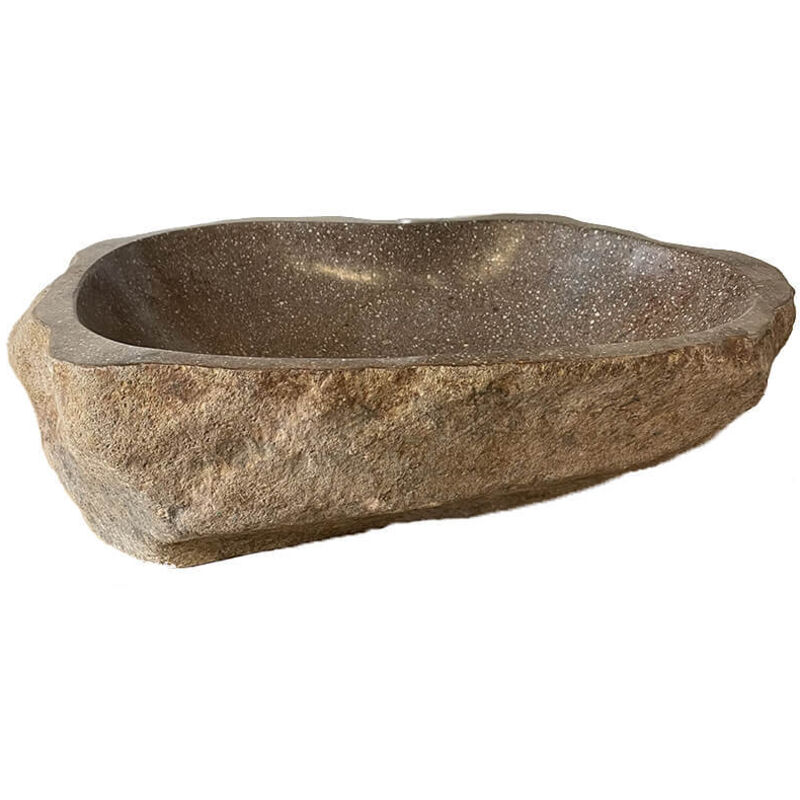 foto del prodotto ocean line lavabo da appoggio 40 cm pietra di fiume marrone con sfumature rosse racotta