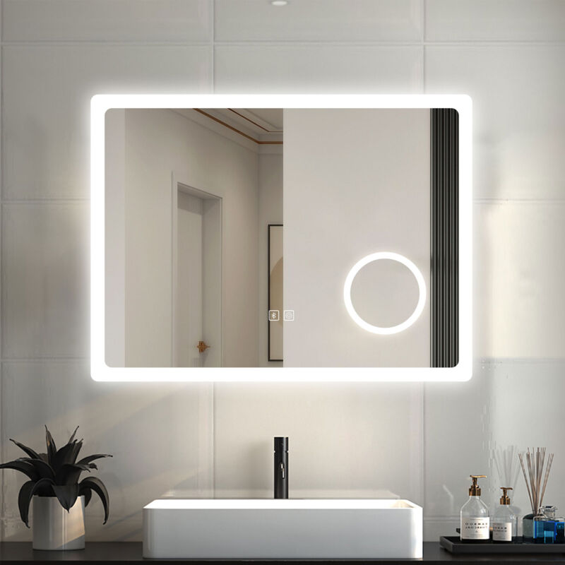 foto del prodotto ocean specchio bagno rettangolare da led 120 70cm, antiappannamento, bluetooth, 3 temperature colore, ingrandimento 3x