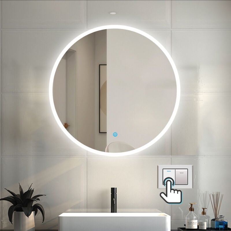 foto del prodotto ocean specchio bagno rotondo da led 80 80cm, antiappannamento, 3 temperature colore