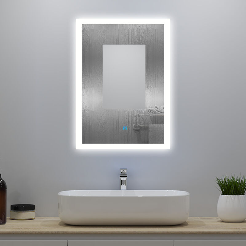 foto del prodotto ocean specchio con luce esterna led antiappannamento specchio da bagno interruttore tattile da parete dimmerabile 3 colori 50x70 cm 