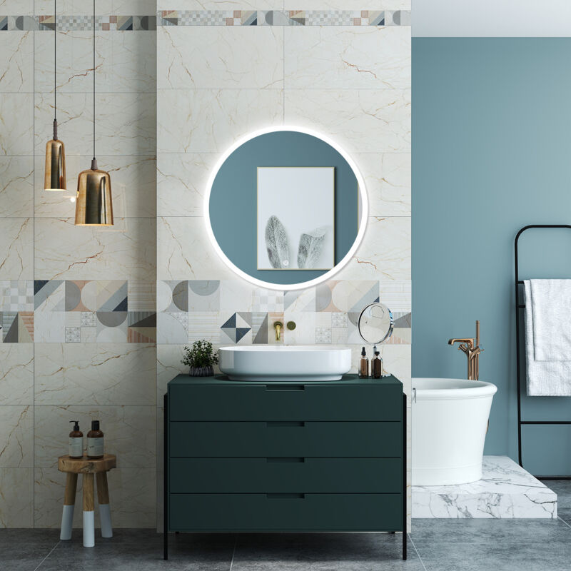 foto del prodotto ocean specchio da bagno 70 x 70 cm, antiappannamento, dimmerabile, interruttore touch, funzione memoria