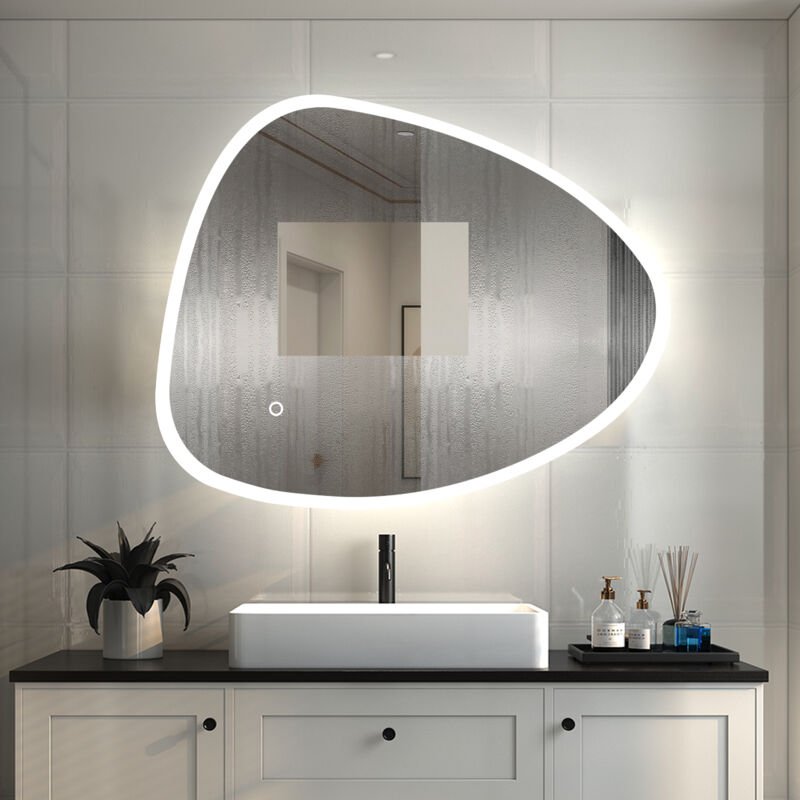 foto del prodotto ocean specchio da bagno antiappannamento con led, interruttore tattile da parete dimmerabile 3 colori, moderno impermeabile ip44 80x65 cm 