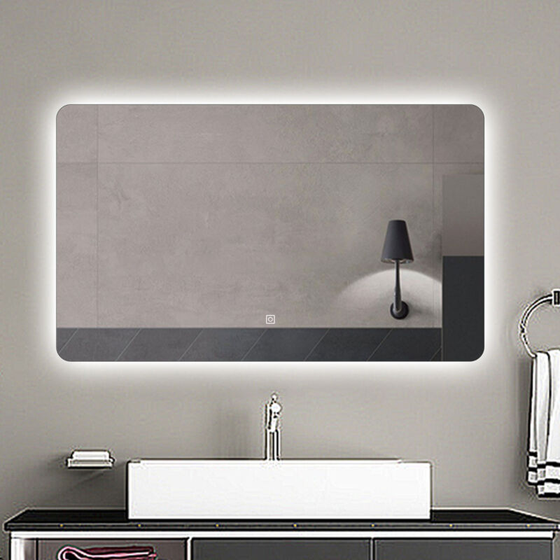 foto del prodotto ocean specchio da bagno rettangolare con led,90x60cm,infinitamente dimmerabile,funzione memoria,per trucco makeup,estetica elegante