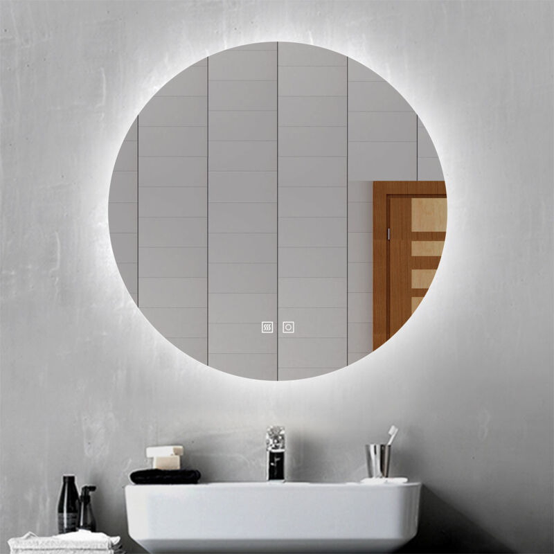 foto del prodotto ocean specchio da bagno rotondo con led,diametro 60cm,3 temperature di colore,disappannamento,moderno,funzione memoria