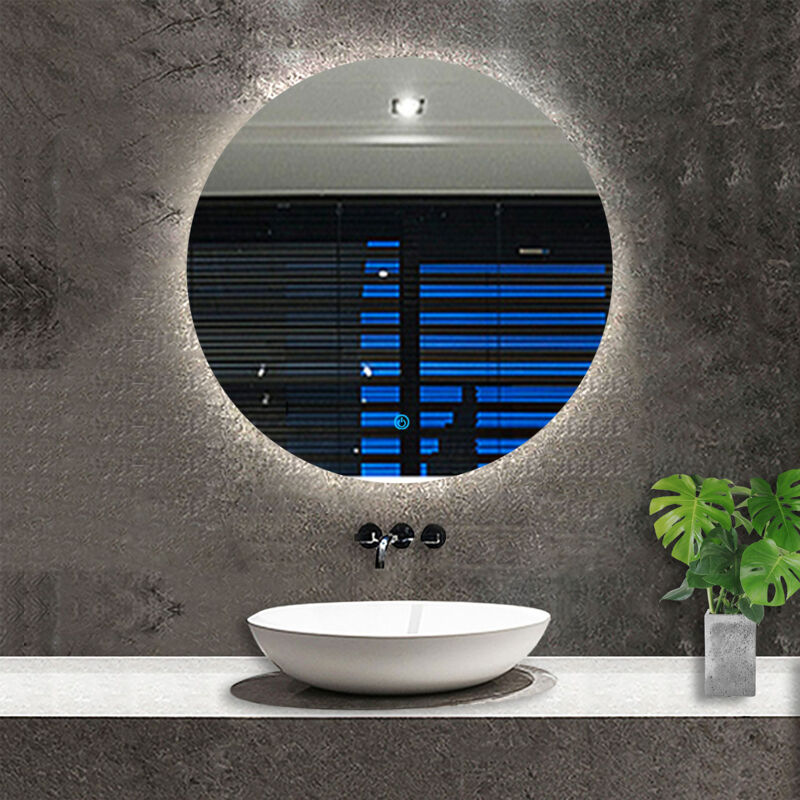 foto del prodotto ocean specchio da bagno rotondo con led,diametro 80cm,disappannamento,touch control,retroilluminato,funzione memoria