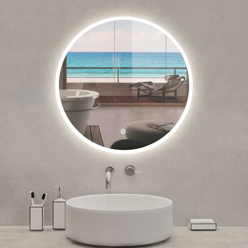 foto del prodotto ocean specchio da bagno rotondo diametro 70 cm 3 temperature di colore antiappannamento touch memoria per l interruzione di corrente