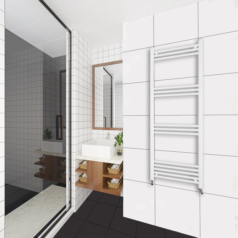 foto del prodotto ocean termoarredo bagno 1450x500mm scaldasalviette ad acqua calda porta asciugamani bianco interasse 45 potenza t50 414w