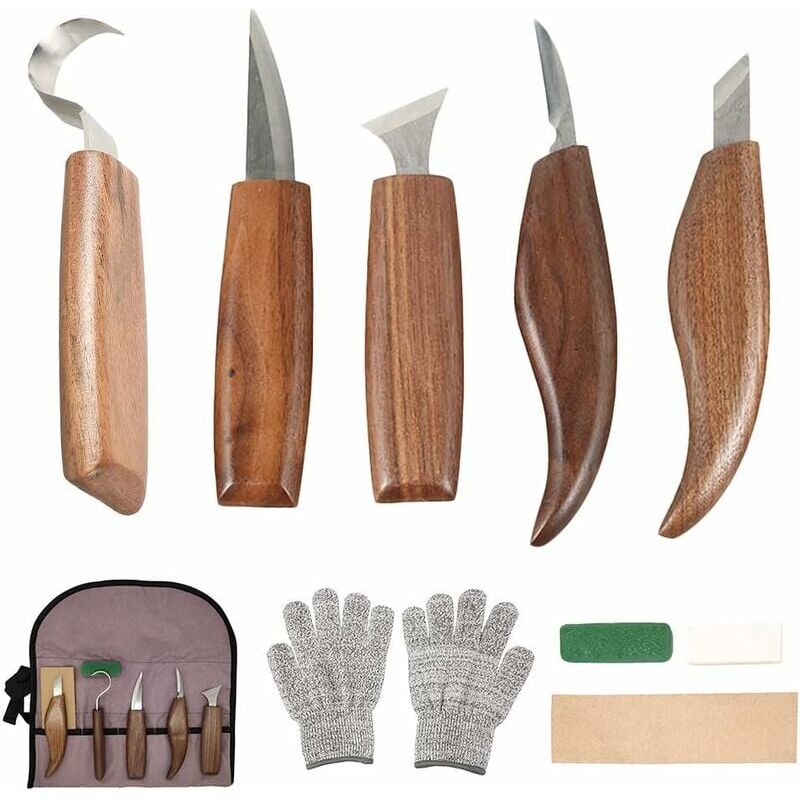 foto del prodotto odipie 10 pezzi di strumenti per intaglio del legno in acciaio al carbonio set di strumenti per intaglio del legno con coltello a gancio coltello