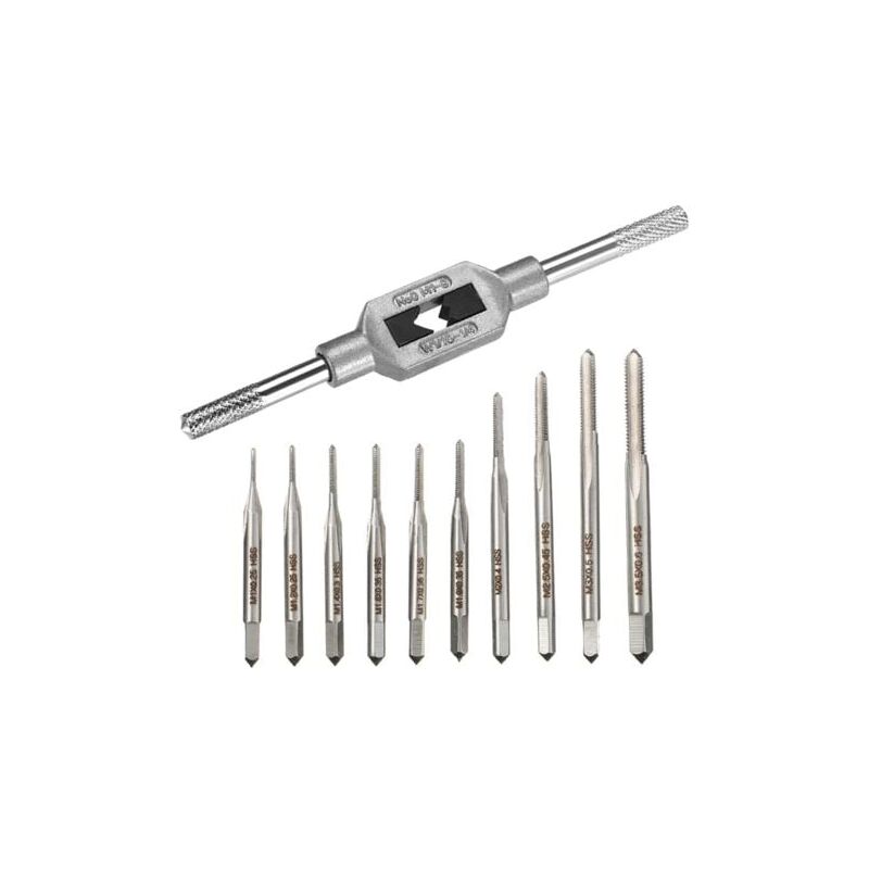 foto del prodotto odipie 10 pezzi mini micro metrico maschio e filiera set m1 m3.5 punta da trapano filettatura vite filettatura strumento con chiave regolabile per
