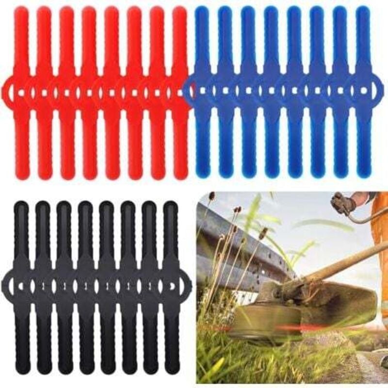 foto del prodotto odipie 24 lame di ricambio per tosaerba, lame in plastica nere, rosse e blu, accessori da giardino per decespugliatori a batteria