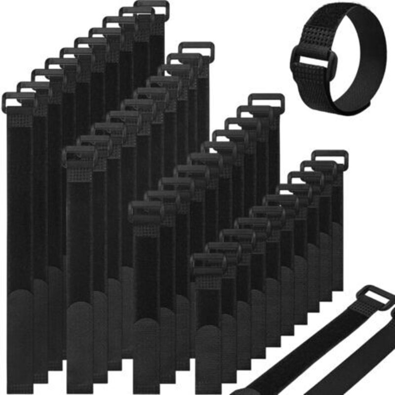 foto del prodotto odipie 40 fascette in velcro, fascette nere 2 cm x 20 cm 40 pezzi , fascette in velcro riutilizzabili, fascette in nylon regolabili