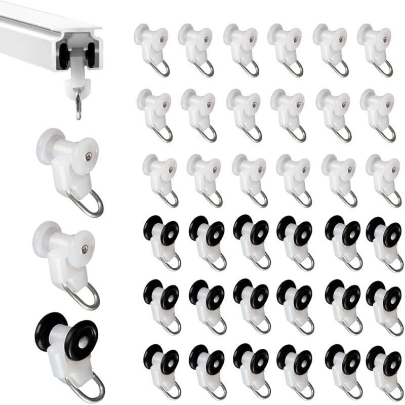 foto del prodotto odipie - 40 pezzi di guide a rulli per tende, ganci per guide per pergole, pulegge in metallo, guide per tende, aste per tende e guide.