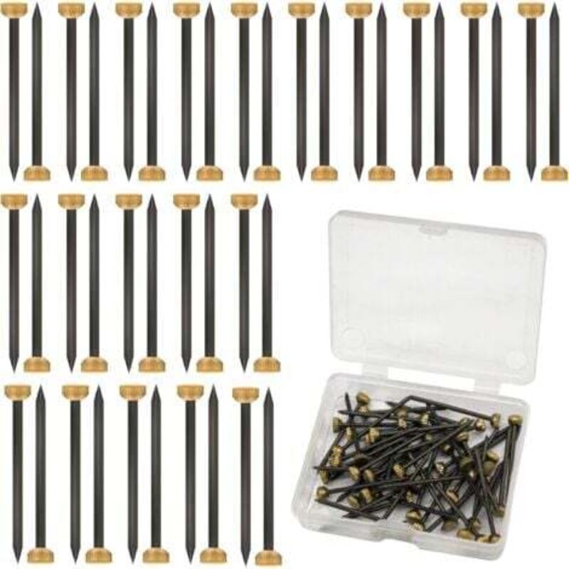 foto del prodotto odipie 50 chiodi per appendere quadri in ottone da 4 mm con scatola portaoggetti in plastica nera e gialla piccoli chiodi per cornici, pareti e