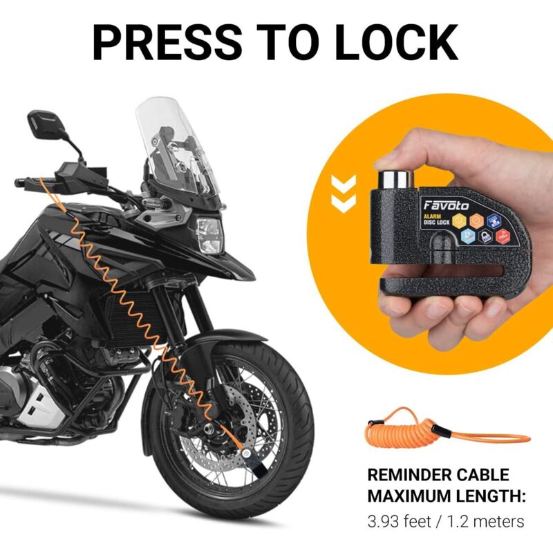 foto del prodotto odipie - blocca disco antifurto per moto, blocca disco con allarme da 110 db, scooter, bici, 2 chiavi/1 chiave a l/batterie di ricambio/cavo promemoria, spessore 7 mm, freno a disco, lucchetto mtb, nero