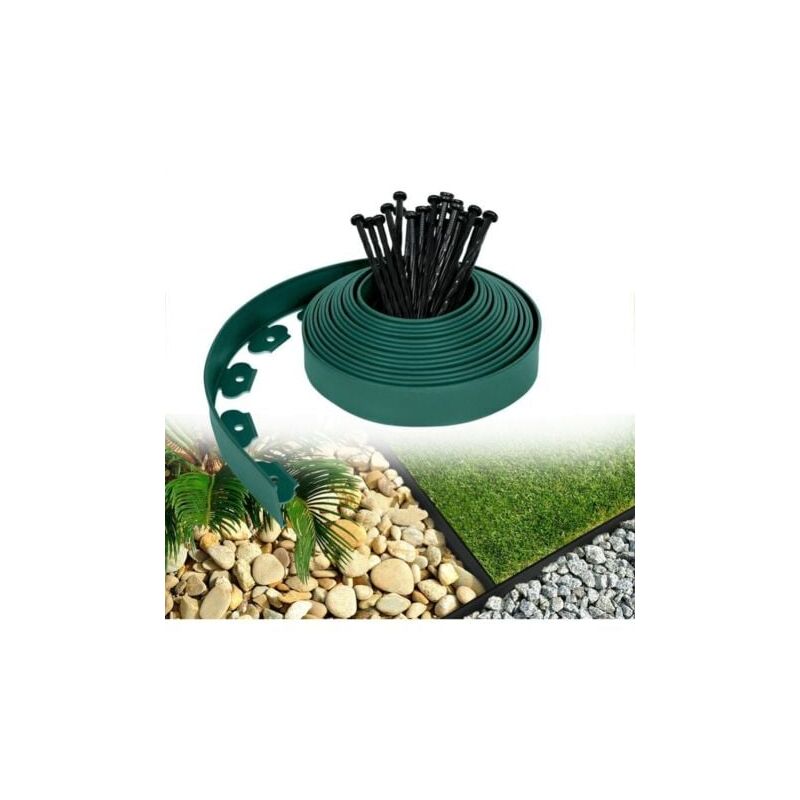foto del prodotto odipie bordatura flessibile in plastica per prato, bordatura per giardino, separazione erba e pietre, con 30 chiodi di fissaggio, lunghezza 10 m,