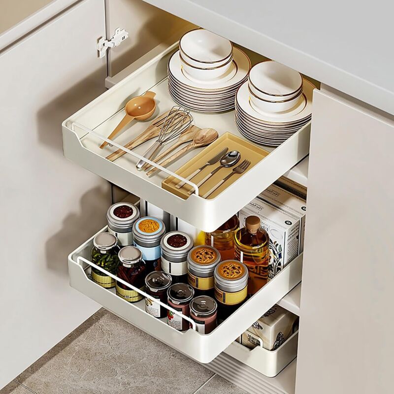 foto del prodotto odipie cassetto scorrevole da cucina, organizzatore per armadietto estraibile, cassetti scorrevoli espandibili, cassetto scorrevole per armadio da