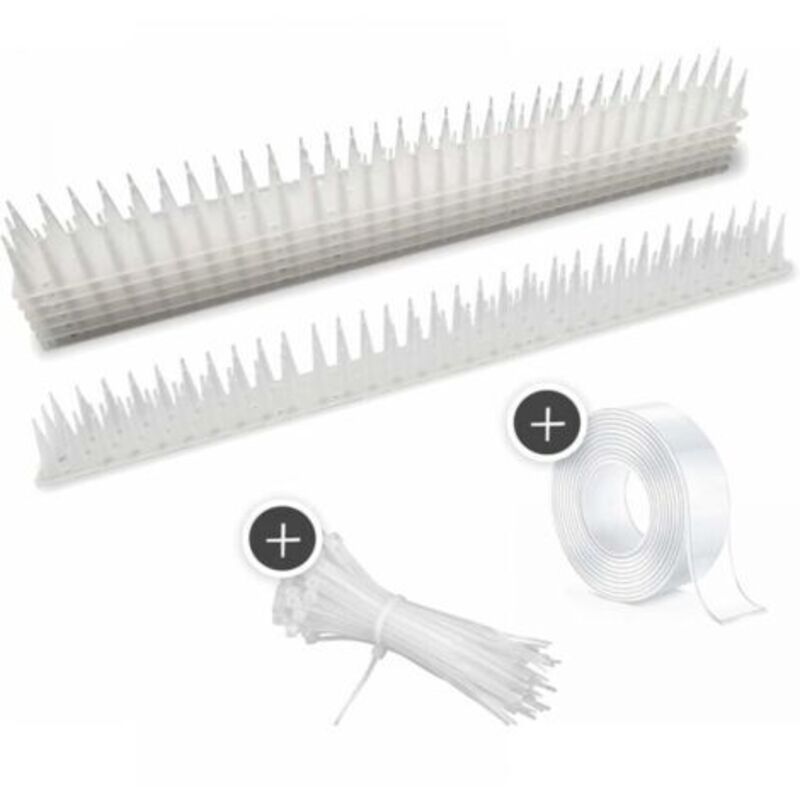 foto del prodotto odipie confezione da 12 bianco oltre 5 m repellente per uccelli con punte extra alte per balconi, recinzioni e tetti con nastro