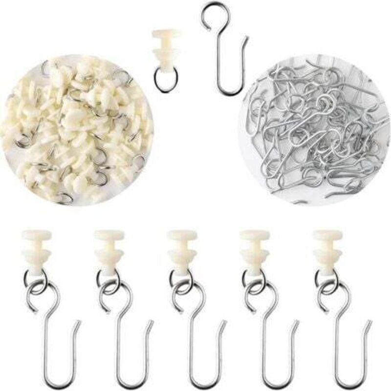 foto del prodotto odipie confezione da 50 ganci per tende, 25 ganci e 25 cursori, per tende da finestra, tende da doccia, bianchi