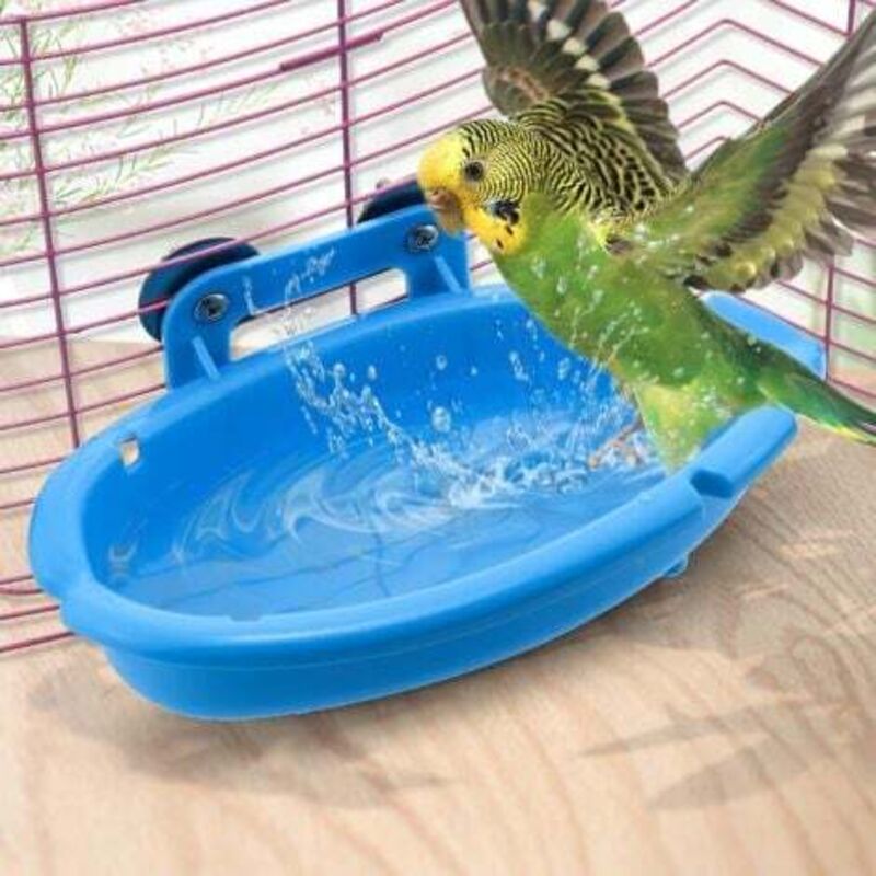 foto del prodotto odipie gabbia per bagno per uccelli, vasca da bagno sospesa per piccoli pappagalli, parrocchetti e accessori per canarini blu 