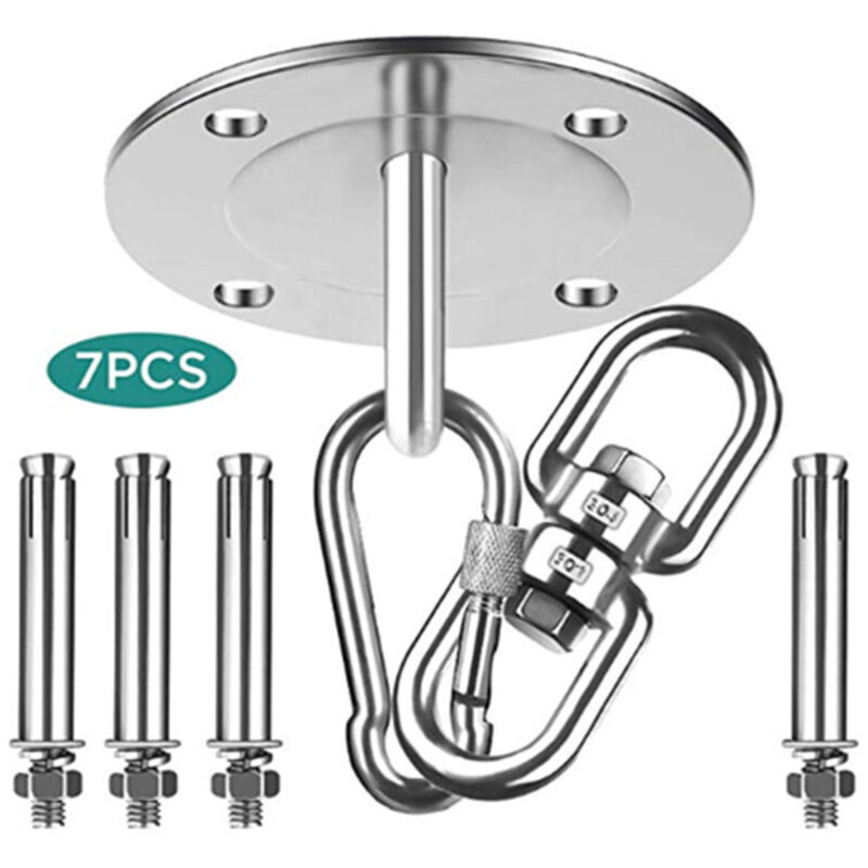 foto del prodotto odipie - gancio da soffitto in acciaio inox, 7 pezzi, rotazione a 360 con cuscinetti a sfera, fino a 500 kg, perfetto per appendere amache a travi