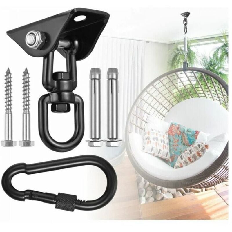 foto del prodotto odipie - gancio da soffitto per sedia sospesa girevole a 360°, altalena, sospensione, gancio con viti per cemento, legno, parco giochi, portico, seduta a trapezio, yoga