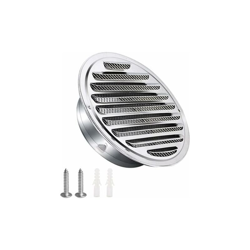 foto del prodotto odipie griglia di ventilazione in acciaio inox da 100 mm con viti e tasselli protezione dagli agenti atmosferici lamelle con zanzariera e asola