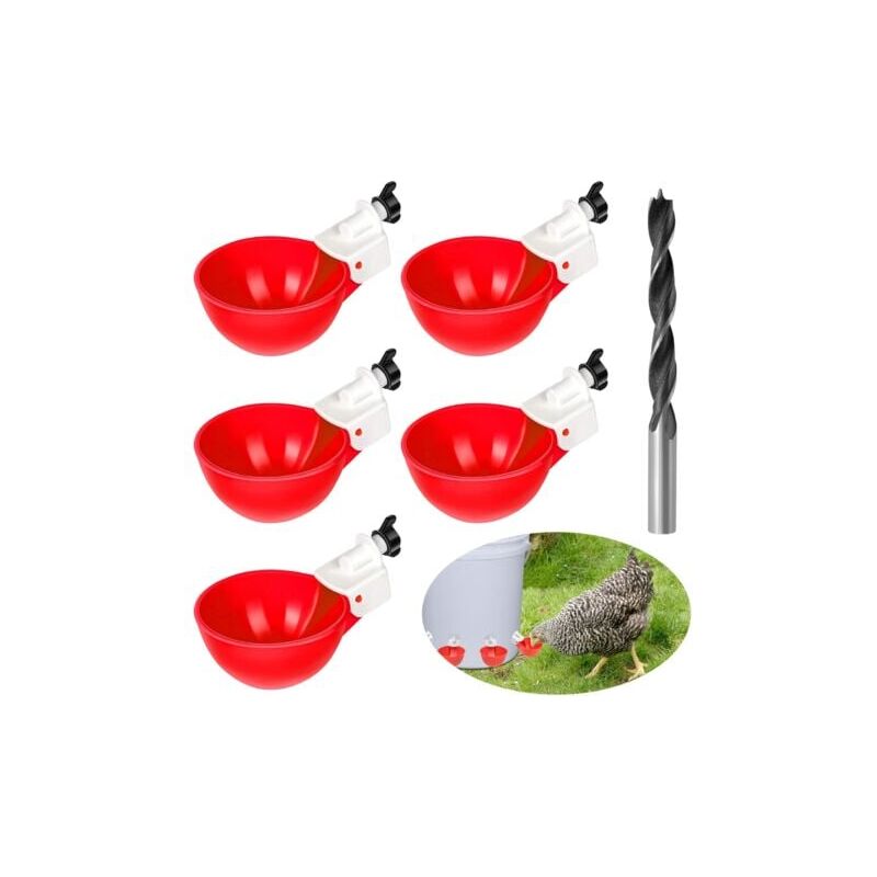 foto del prodotto odipie kit di 5 abbeveratoi automatici per polli, con sega a tazza per pulcini, anatre, oche, tacchini o conigli.