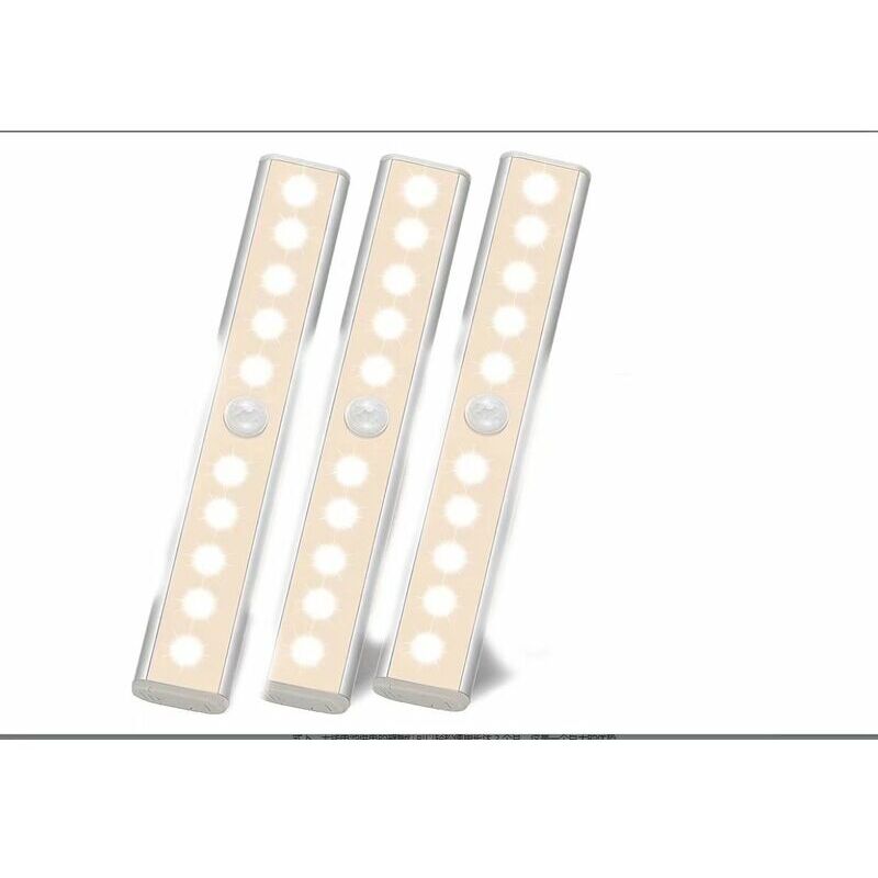 foto del prodotto odipie lampada led per interni con sensore di movimento confezione da 3 10 led per armadio, illuminazione wireless alimentata a batteria con