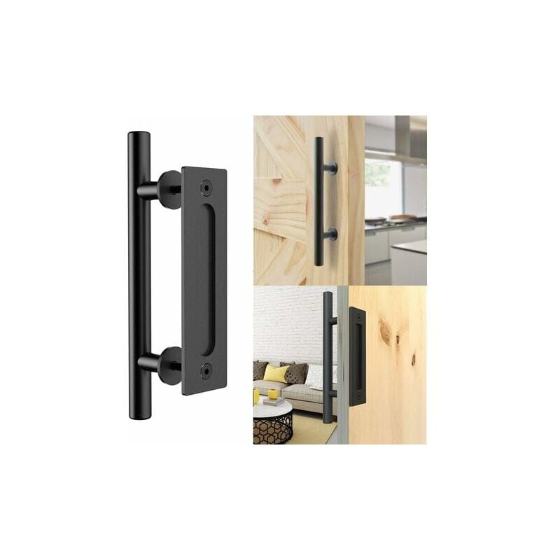 foto del prodotto odipie maniglia per porta scorrevole retr set di maniglie e maniglie a filo in alluminio nero per porta scorrevole in legno, 30 cm