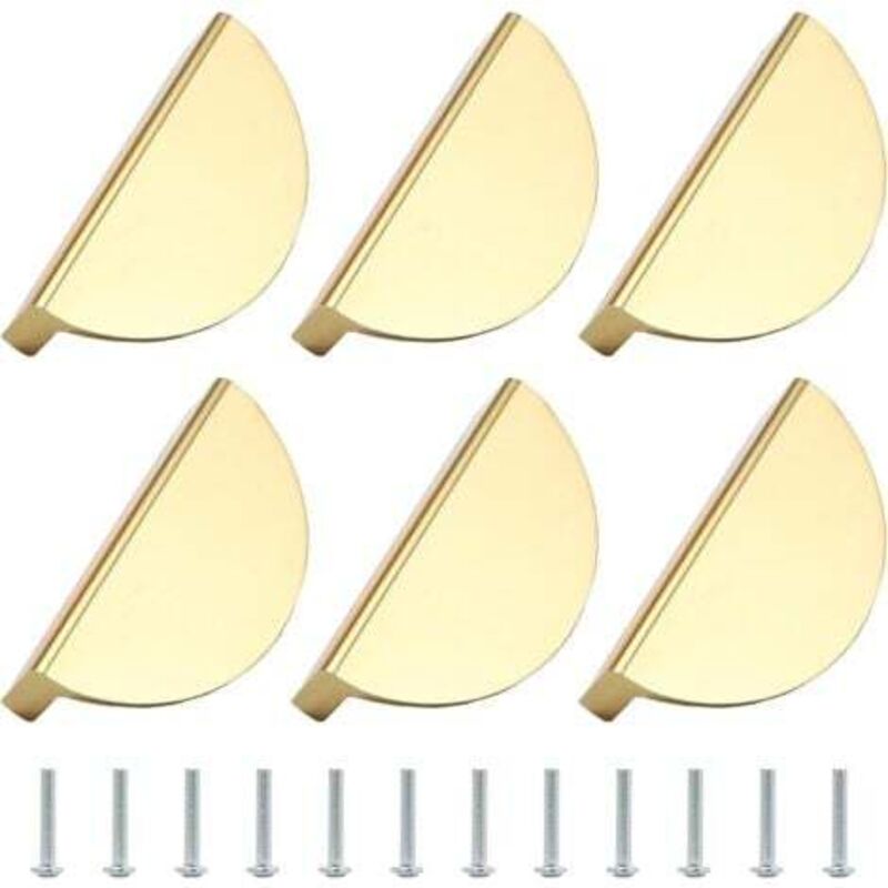 foto del prodotto odipie maniglie per mobili in oro, maniglie a forma di mezzaluna, maniglie per cassetti in alluminio dorato con viti, maniglie da cucina dorate per