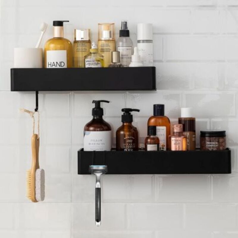foto del prodotto odipie mensola da bagno senza foratura, set di 2 mensole da doccia in acciaio inox, portaoggetti, cestino da bagno a parete con ganci