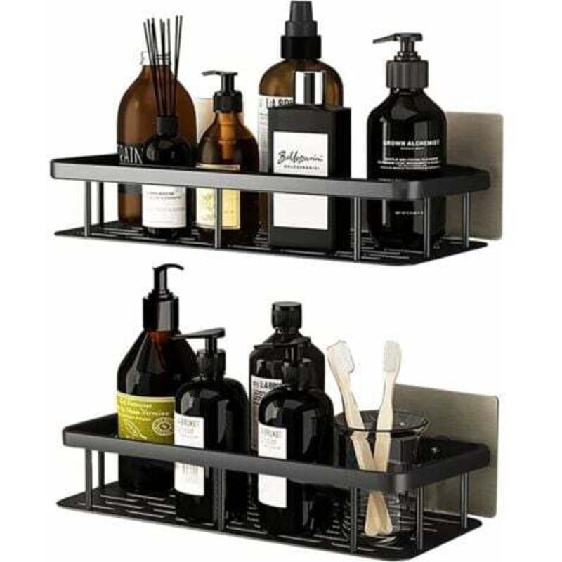 foto del prodotto odipie mensola per doccia in alluminio senza foratura, portaoggetti per bagno antiruggine, mensola autoadesiva per bagno, nero, 2 pezzi