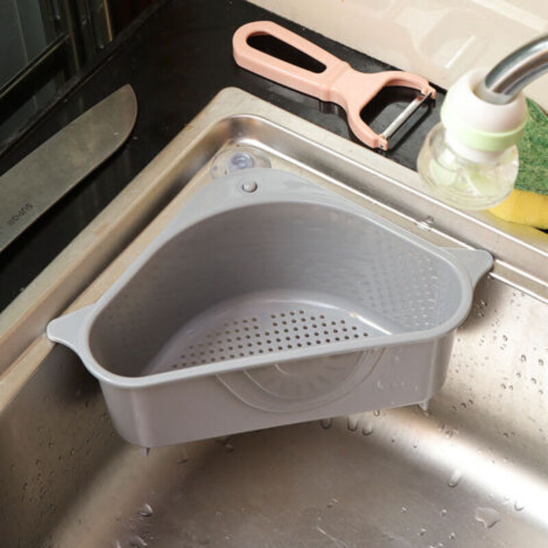 foto del prodotto odipie mensola per lavello triangolare, scolapiatti con ventosa per cucina e bagno, multifunzionale grigio, 26 x 14 x 9,8 cm 